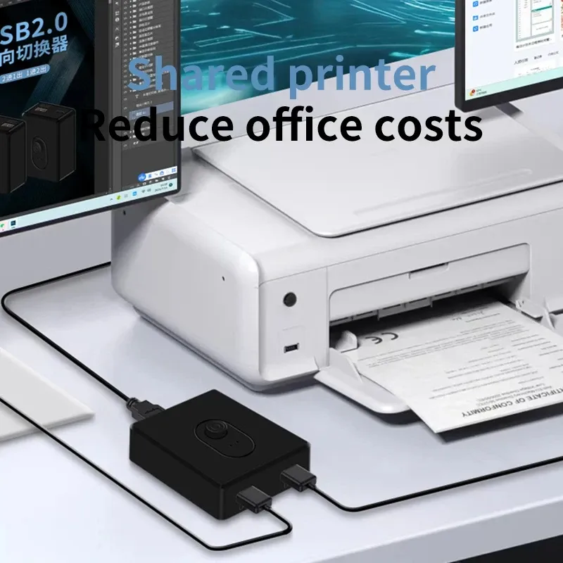 Commutateur KVM USB 3.0 1x2 / 2x1 avec hub USB 2.0 bidirectionnel pour clavier, souris et imprimante PC 2
