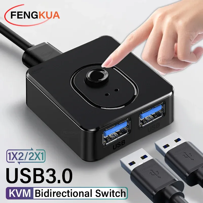 Commutateur KVM USB 3.0 1x2 / 2x1 avec hub USB 2.0 bidirectionnel pour clavier, souris et imprimante PC