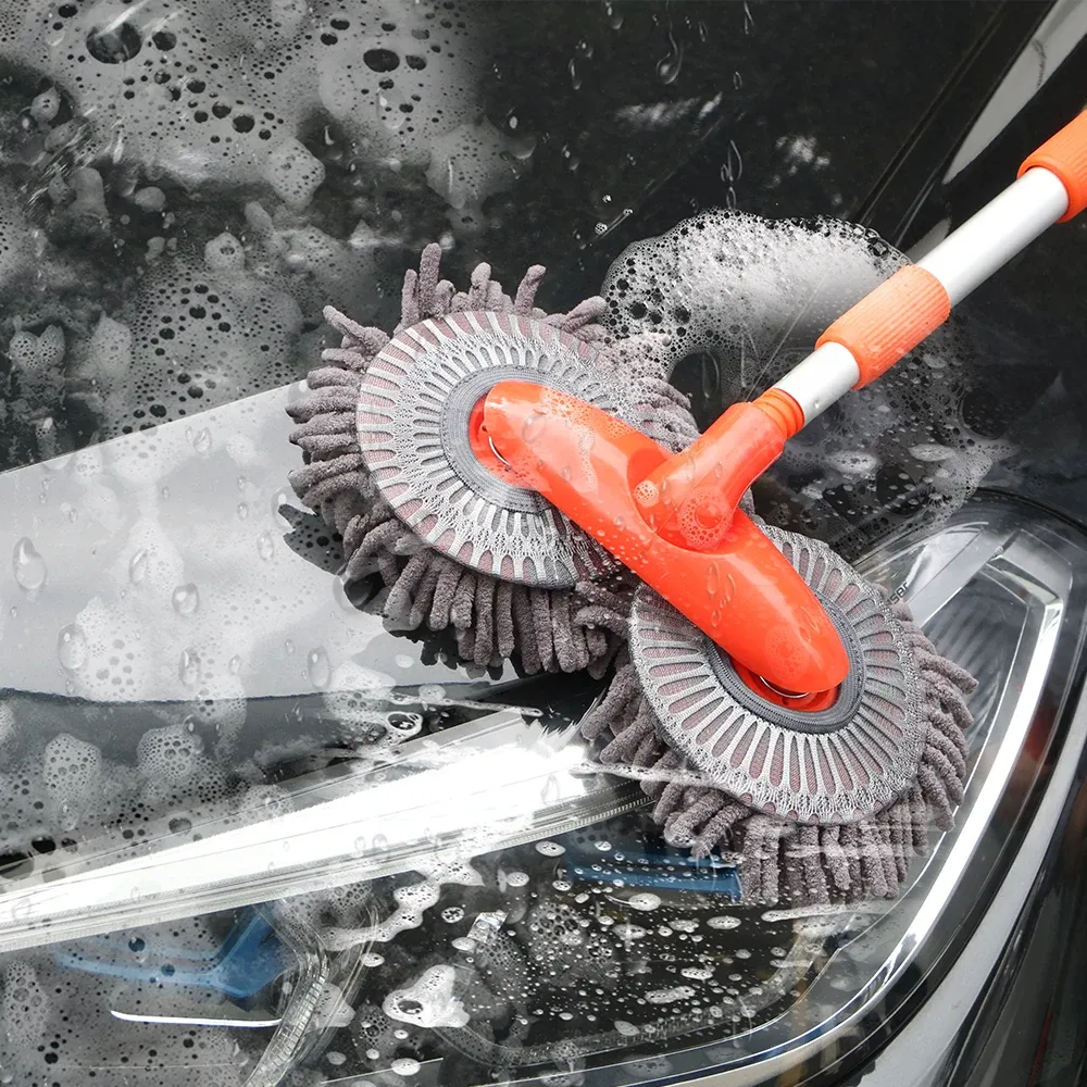 Tête de brosse double avec manche télescopique à trois sections pour lavage de voiture et nettoyage de toit 2