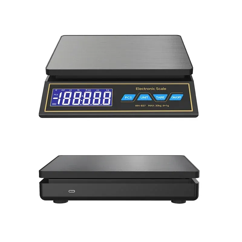 Balance de cuisine numérique LCD 30 kg / 1 g, plateau en acier inoxydable rechargeable 4