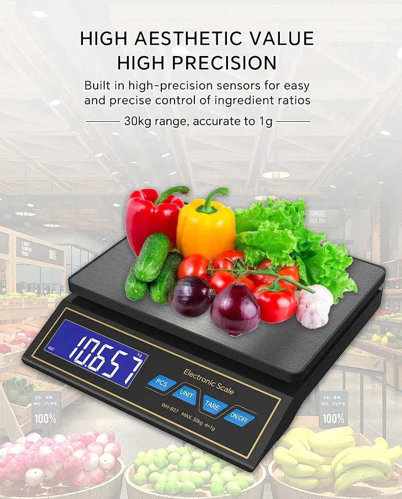 Balance de cuisine avec écran LCD bleu en situation