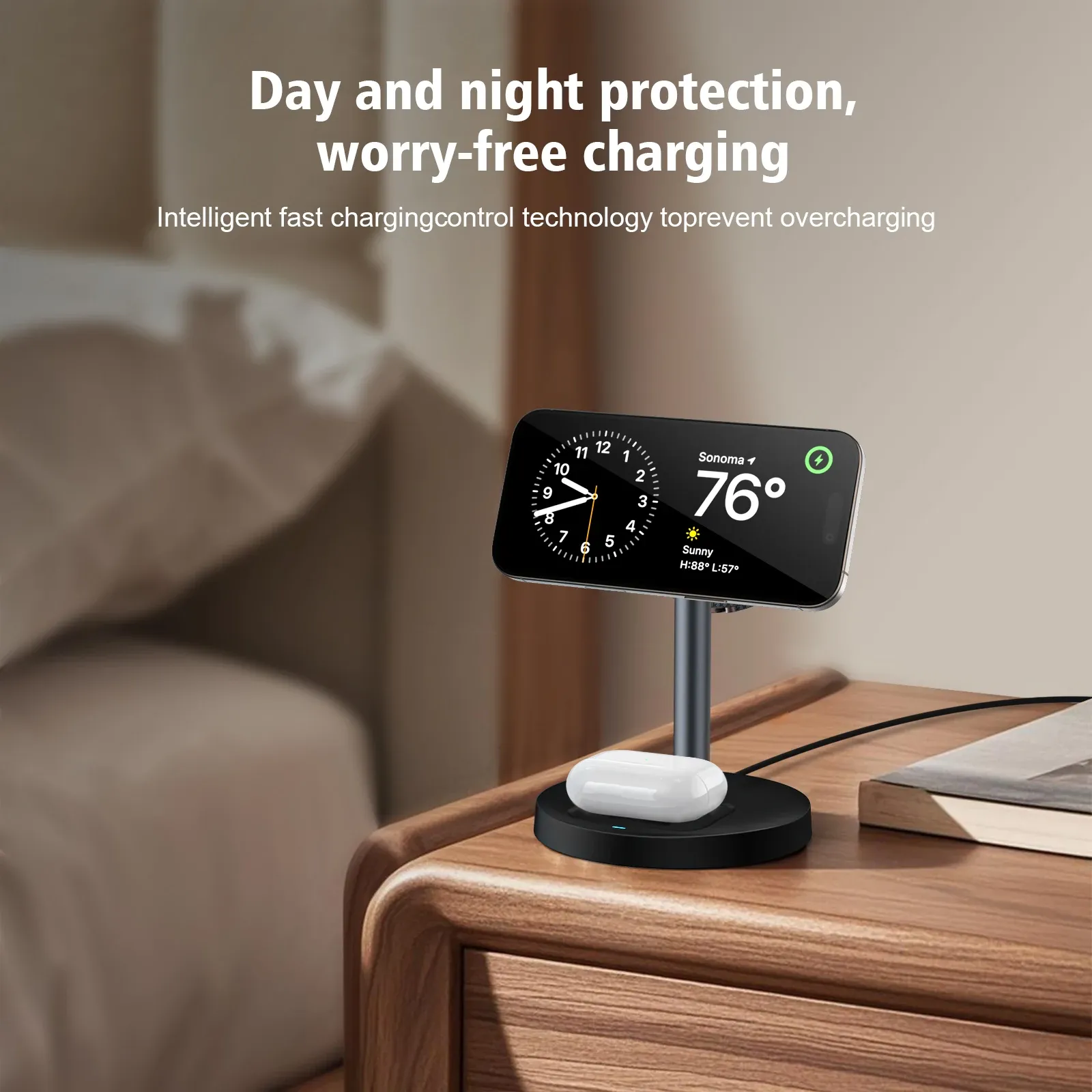 Support de chargeur sans fil rapide 15W, chargeur magnétique sans fil 3 en 1 pour iPhone série 12 à 16, iWatch et AirPods, angle réglable 2