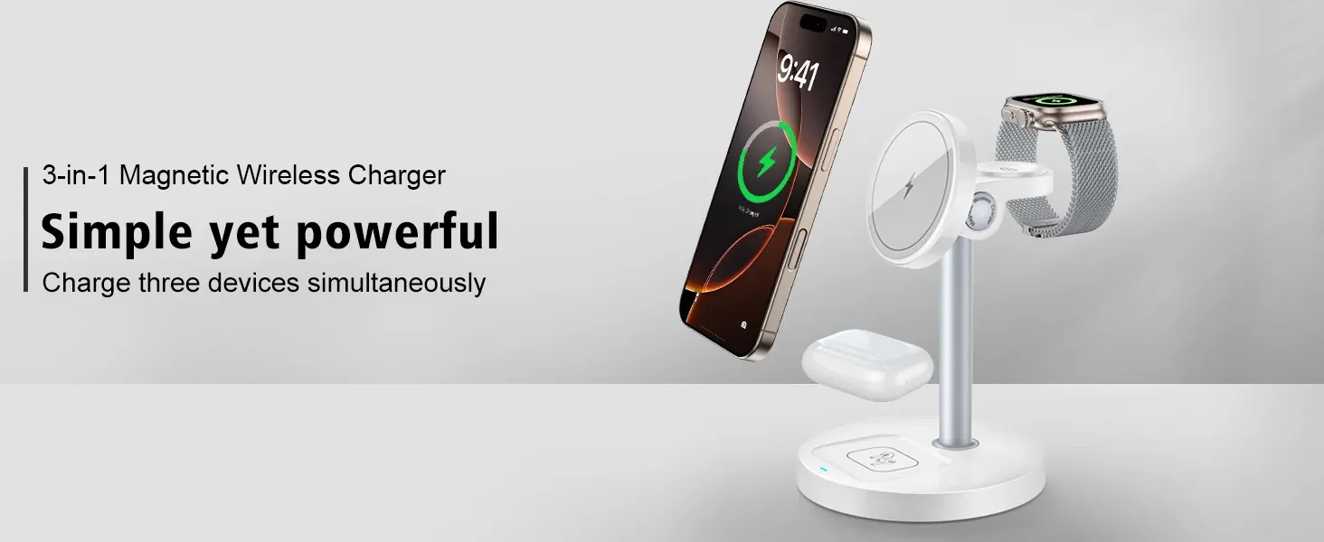 Support de chargeur sans fil magnétique 3 en 1 en situation