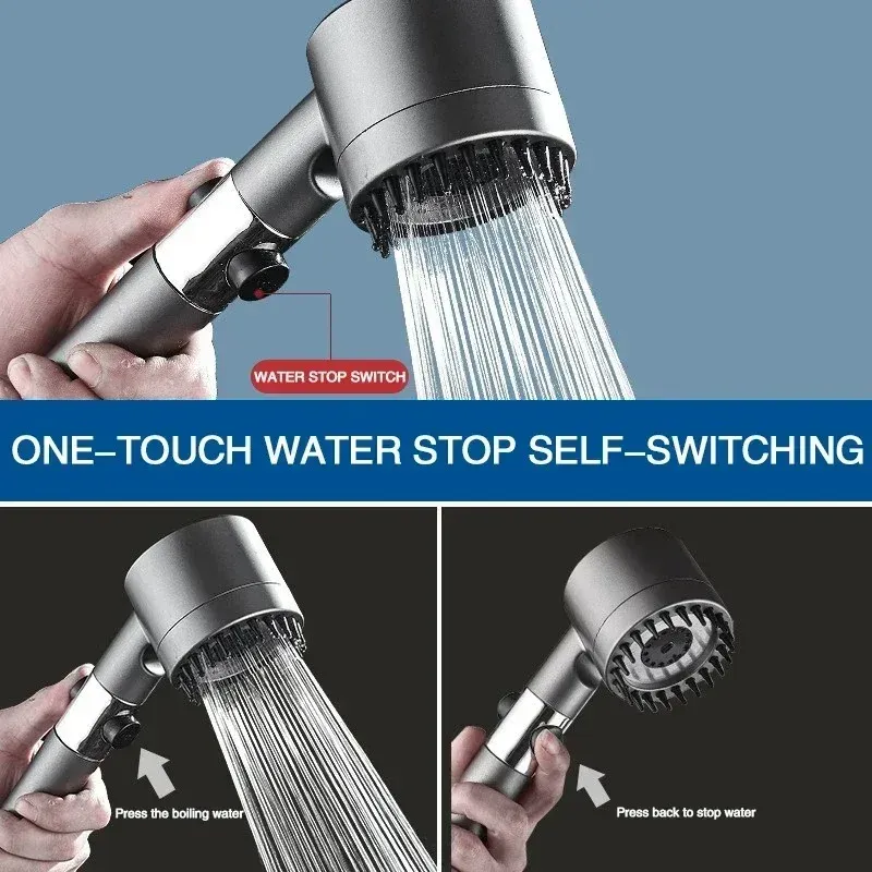Pommeau de Douche Filtrant Haute Pression à 3 Modes Réglables avec Brosse de Massage et Jet Pluie 4