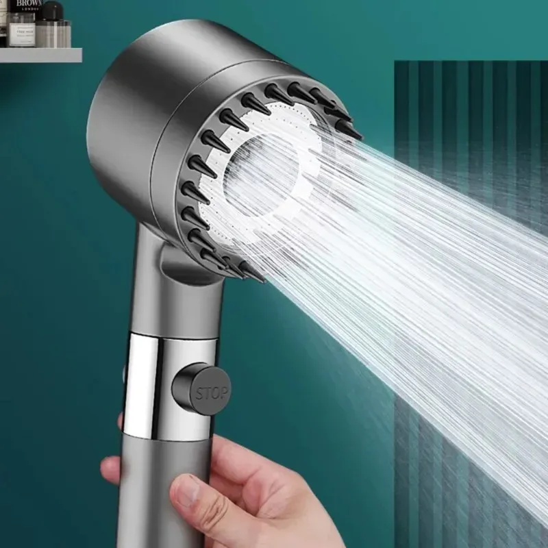 Pommeau de Douche Filtrant Haute Pression à 3 Modes Réglables avec Brosse de Massage et Jet Pluie 5