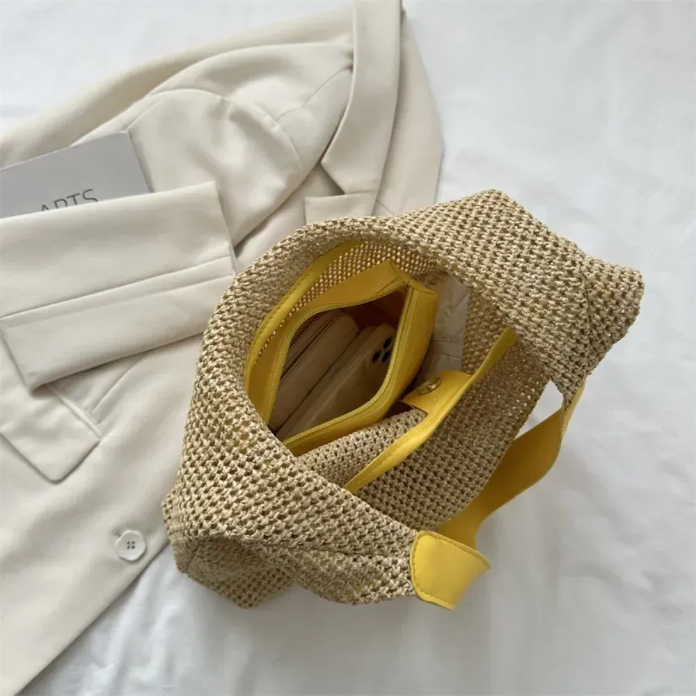 Sac de plage en rotin tissé à la main, grand sac d'été en paille tressée pour femme, sac bandoulière et cabas de shopping 2