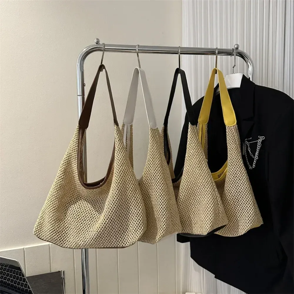 Sac de plage en rotin tissé à la main, grand sac d'été en paille tressée pour femme, sac bandoulière et cabas de shopping 6