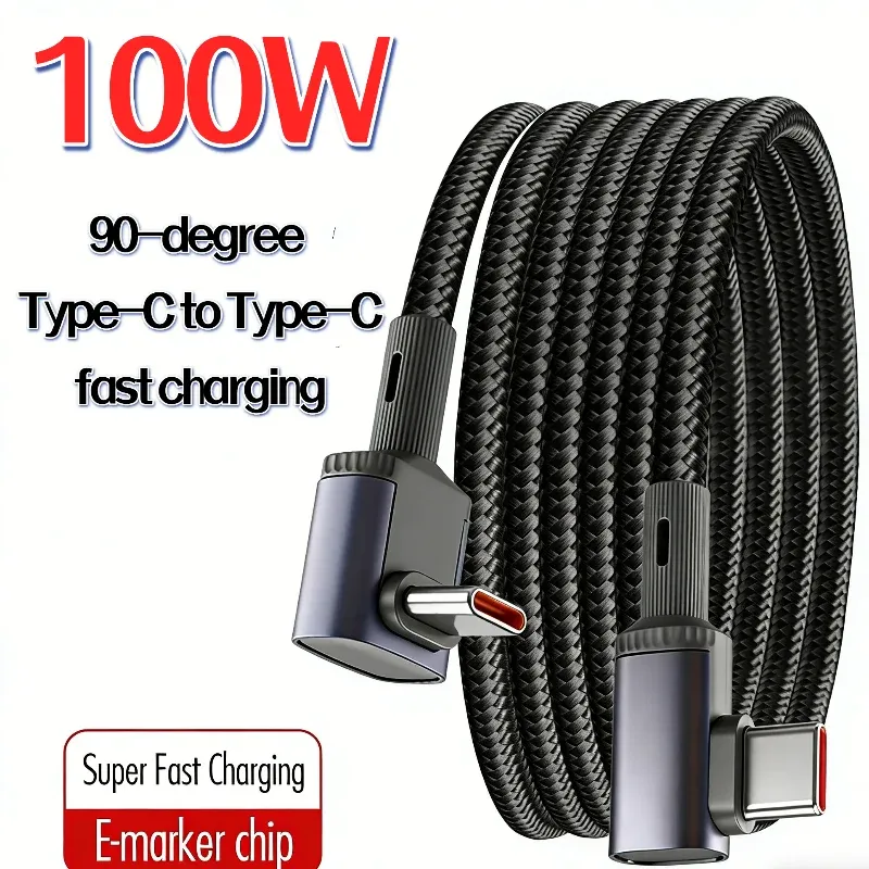 Câble de charge rapide USB-C vers USB-C coudé à 90° 240 W, disponible en 1,5 m, 3 m et 5 m, compatible iPhone 17, 16, 15 et 14 Pro Max