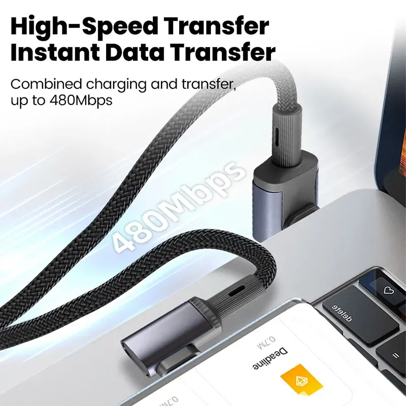 Câble de charge rapide USB-C vers USB-C coudé à 90° 240 W, disponible en 1,5 m, 3 m et 5 m, compatible iPhone 17, 16, 15 et 14 Pro Max 3