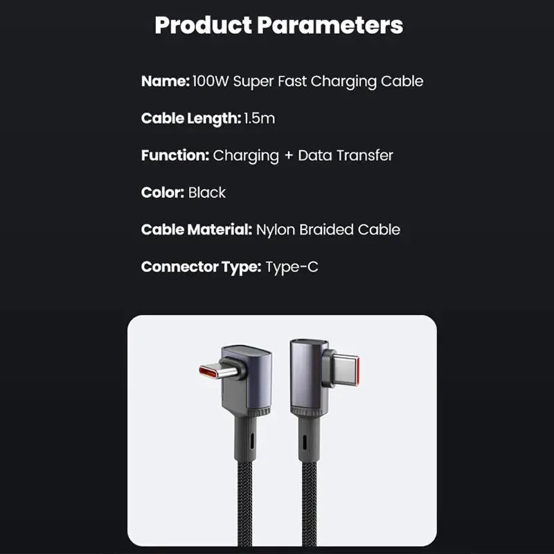 Câble de charge rapide USB-C vers USB-C coudé à 90° 240 W, disponible en 1,5 m, 3 m et 5 m, compatible iPhone 17, 16, 15 et 14 Pro Max 6