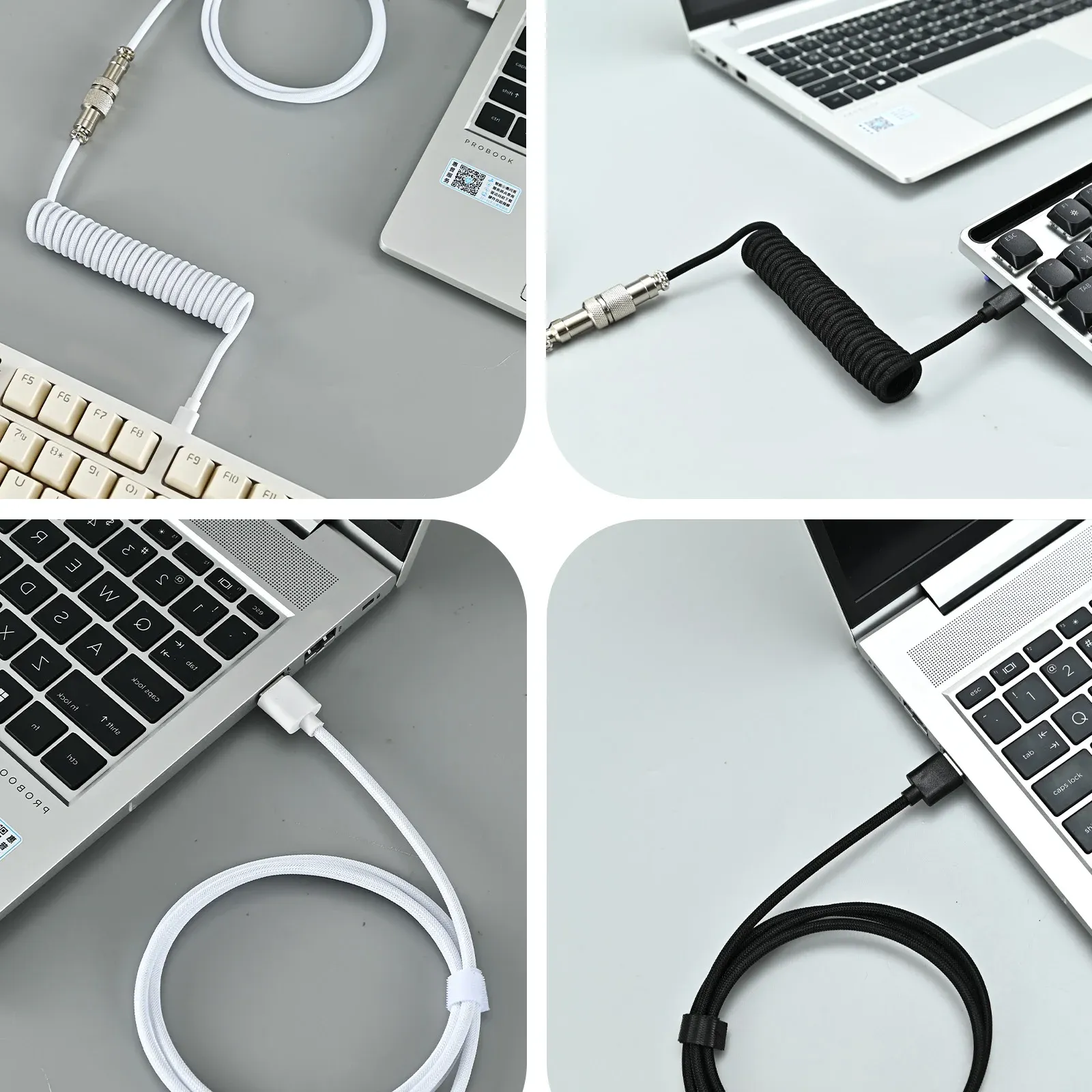Câble de clavier spiralé USB-C vers USB-A, câble détachable pour clavier mécanique en métal aviation, gaine double pour clavier gaming 3
