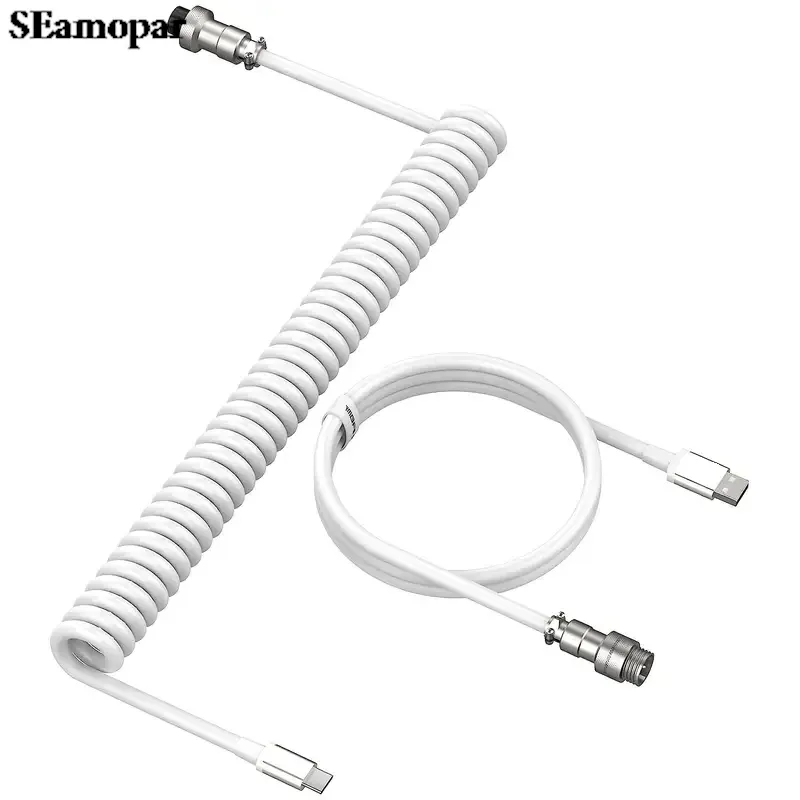 Câble de clavier spiralé USB-C vers USB-A, câble détachable pour clavier mécanique en métal aviation, gaine double pour clavier gaming
