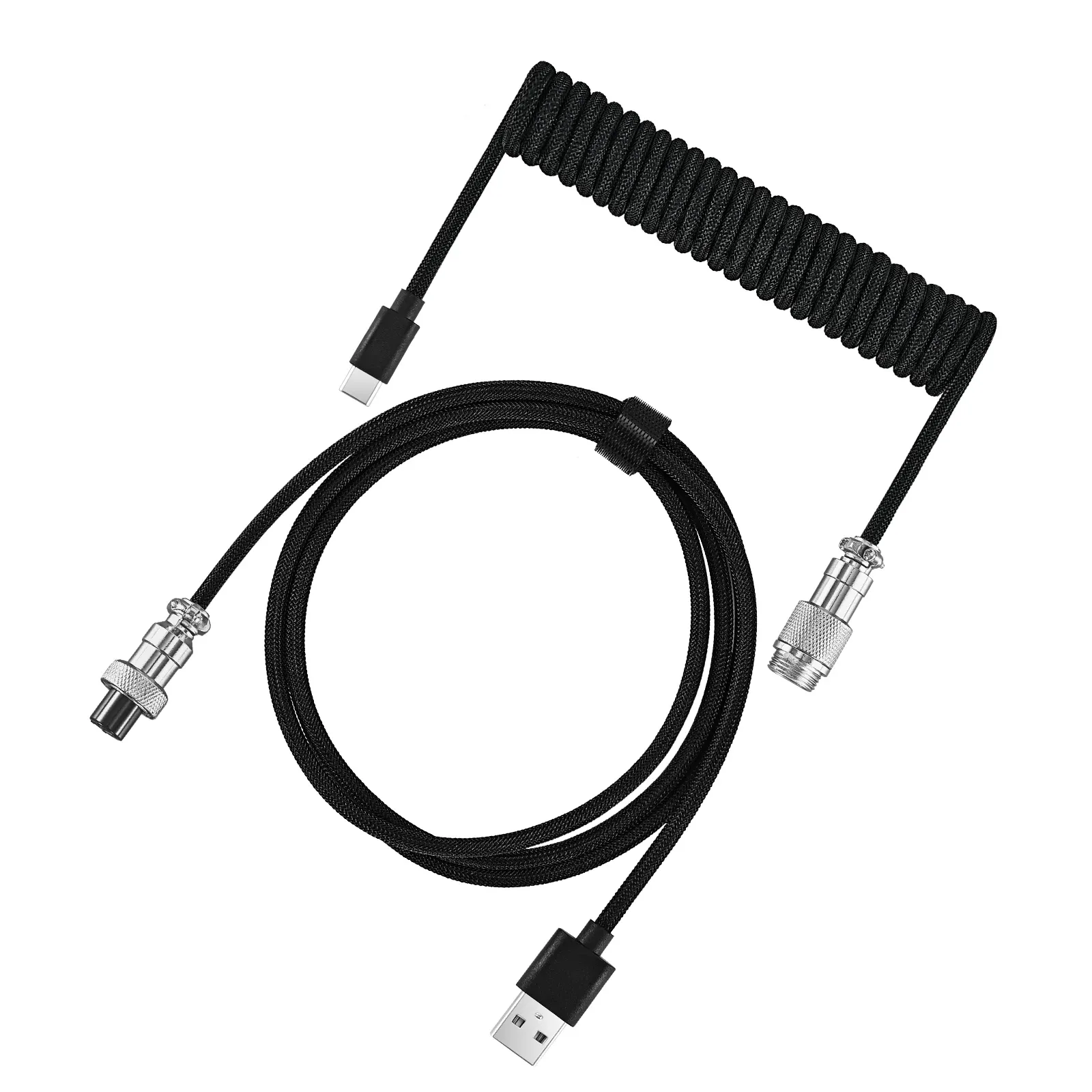 Câble de clavier spiralé USB-C vers USB-A, câble détachable pour clavier mécanique en métal aviation, gaine double pour clavier gaming 11