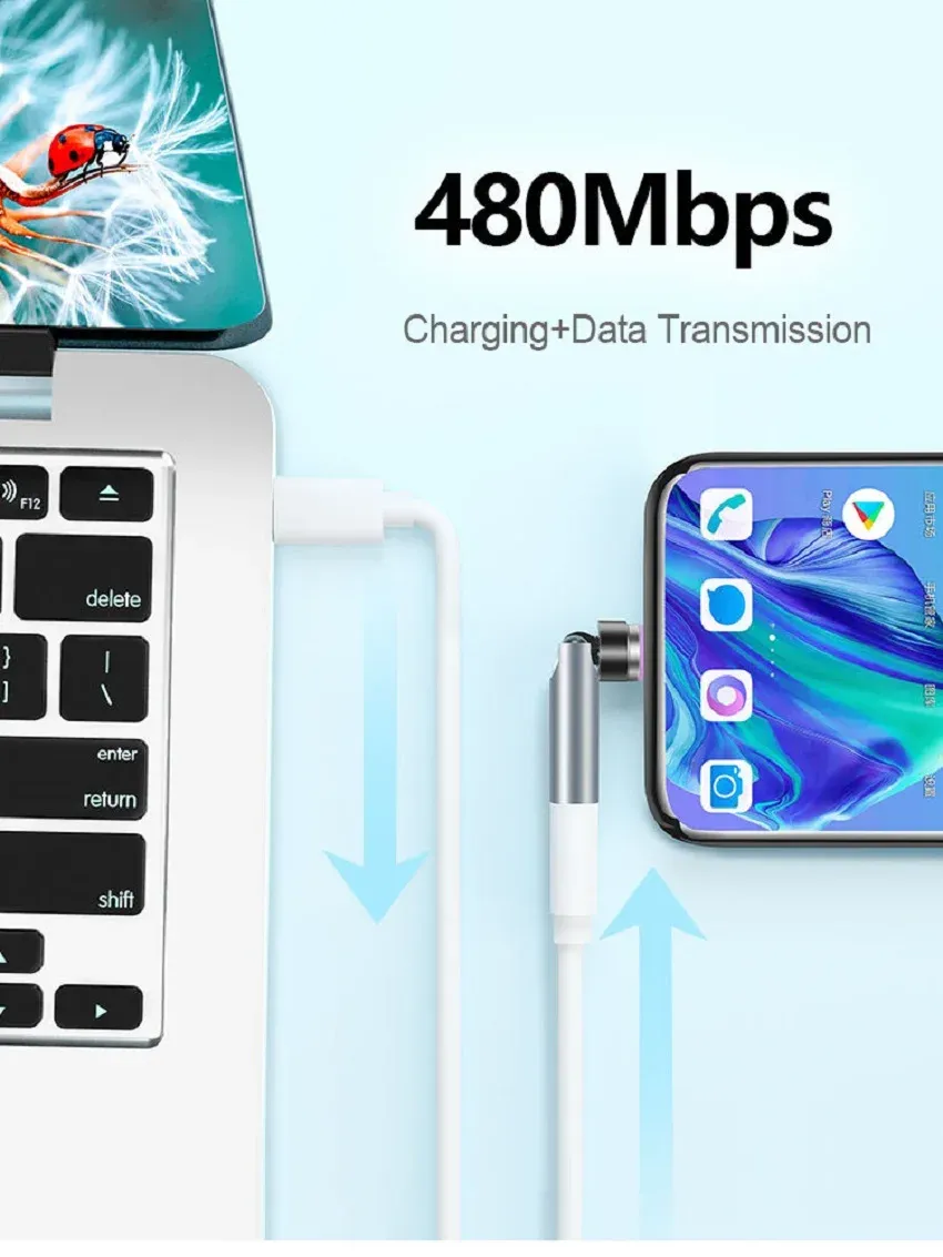 540° Câble magnétique rotatif, charge rapide PD 5 A, adaptateur de câble de transfert de données USB-C pour accessoires de téléphone portable 4