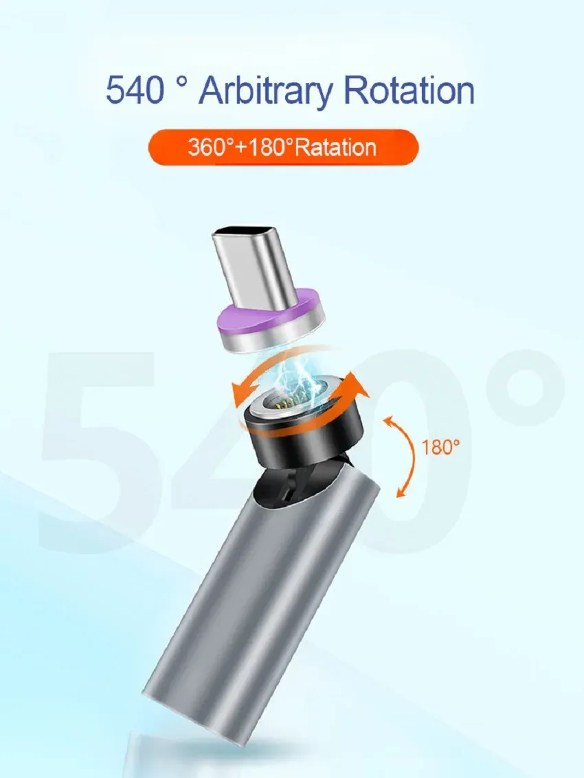 540° Câble magnétique rotatif, charge rapide PD 5 A, adaptateur de câble de transfert de données USB-C pour accessoires de téléphone portable 5