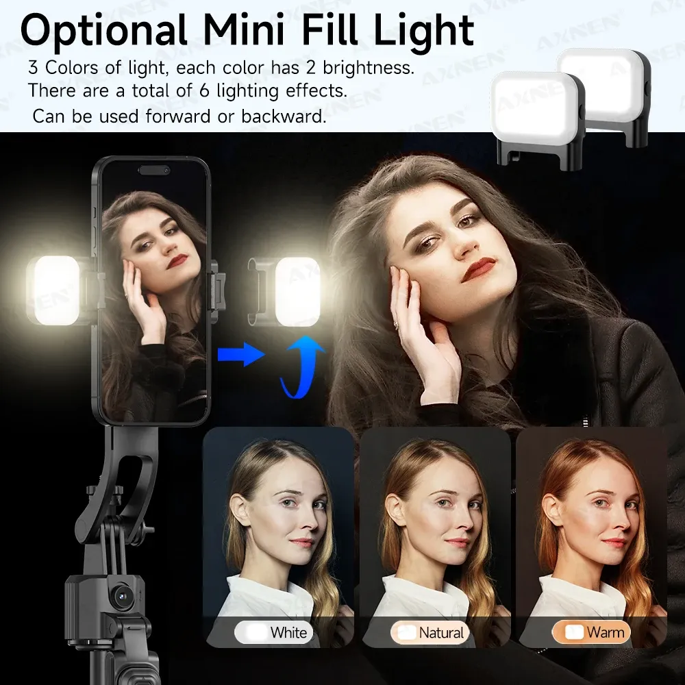 Perche à selfie trépied C17, rotation automatique à 360°, support de téléphone quadripode, télécommande Bluetooth, 64 po 6