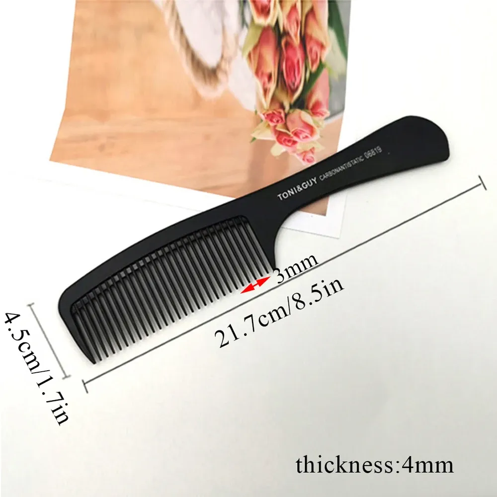 Peigne plat noir à dents larges en carbone pour coupe de cheveux homme, usage professionnel en salon de coiffure 9