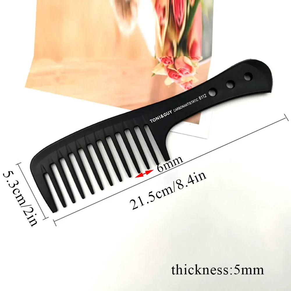 Peigne plat noir à dents larges en carbone pour coupe de cheveux homme, usage professionnel en salon de coiffure 10
