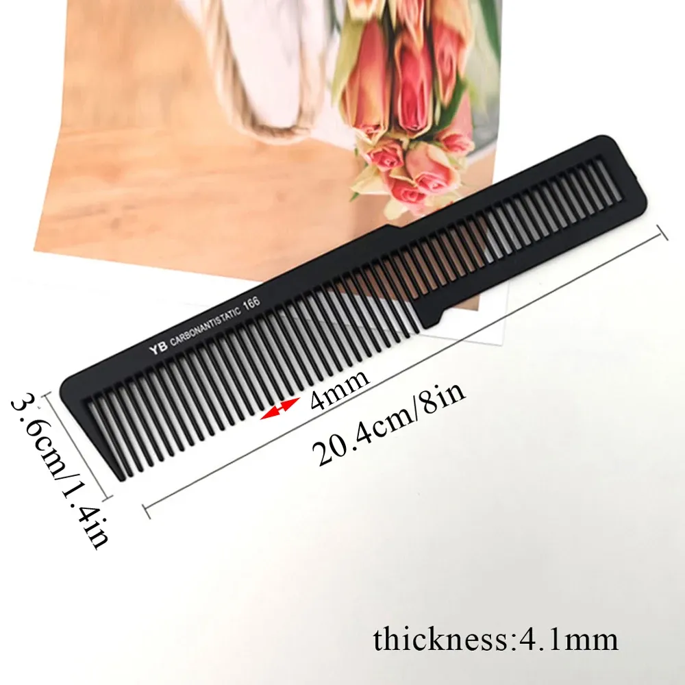 Peigne plat noir à dents larges en carbone pour coupe de cheveux homme, usage professionnel en salon de coiffure 7