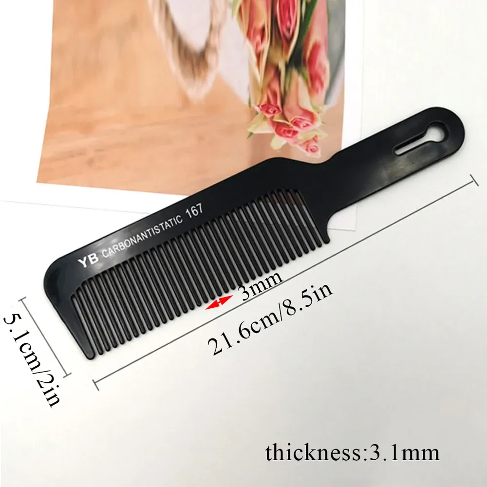 Peigne plat noir à dents larges en carbone pour coupe de cheveux homme, usage professionnel en salon de coiffure 8