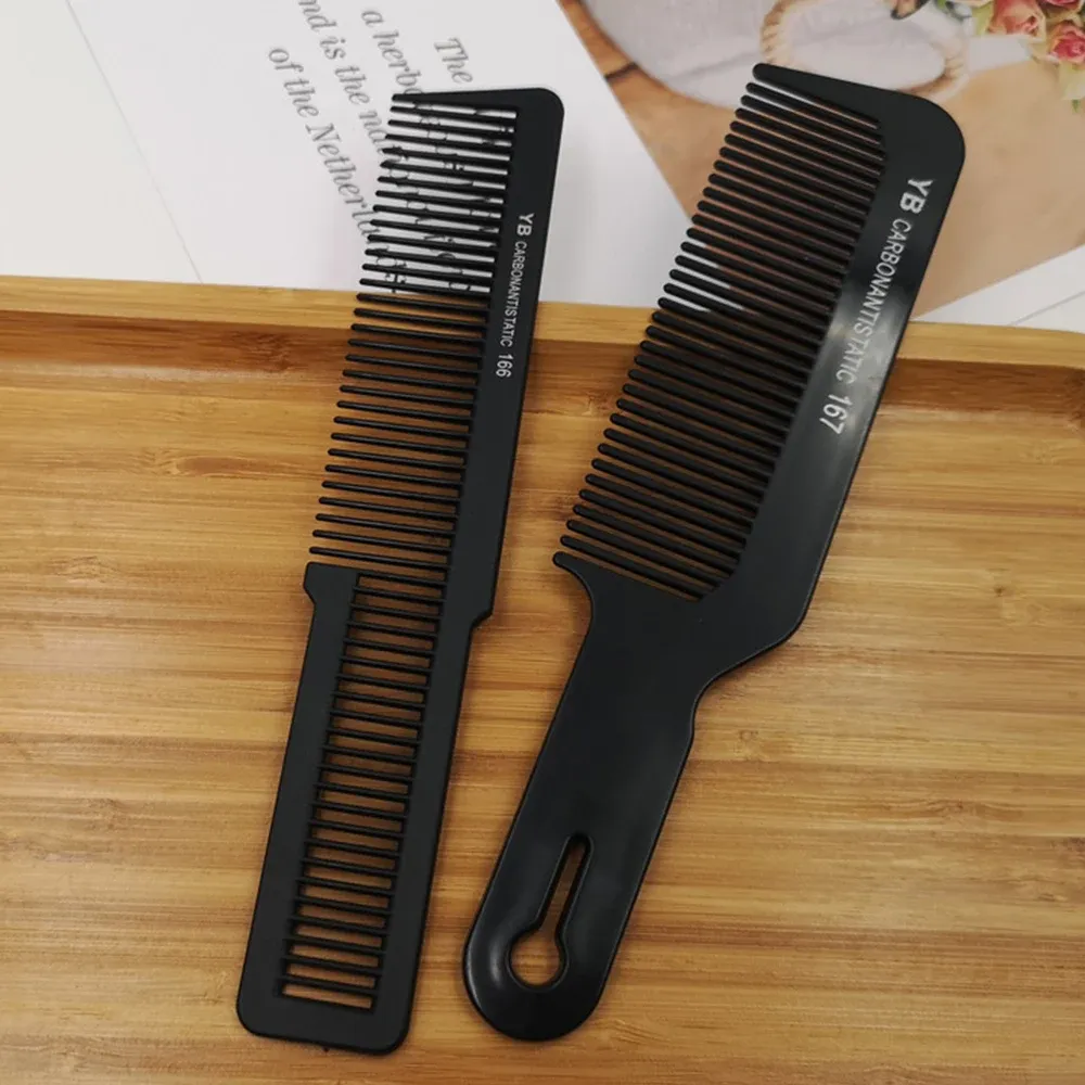 Peigne plat noir à dents larges en carbone pour coupe de cheveux homme, usage professionnel en salon de coiffure 14