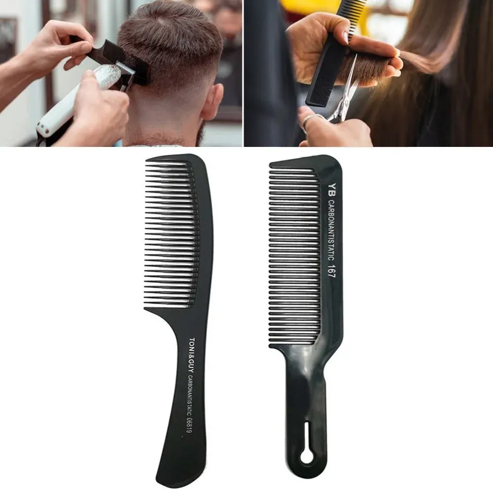 Peigne plat noir à dents larges en carbone pour coupe de cheveux homme, usage professionnel en salon de coiffure 12
