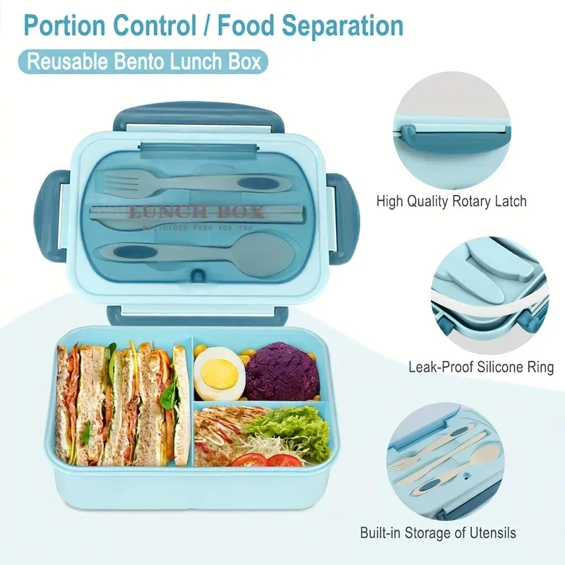Boîte à lunch isotherme, boîte bento pour étudiants, contenant repas portable à compartiments étanches pour micro-ondes, rentrée scolaire 3
