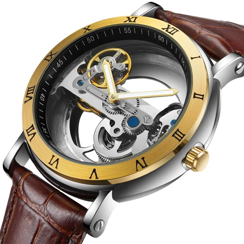 Montre squelette automatique pour homme, bracelet en cuir, étanche 3