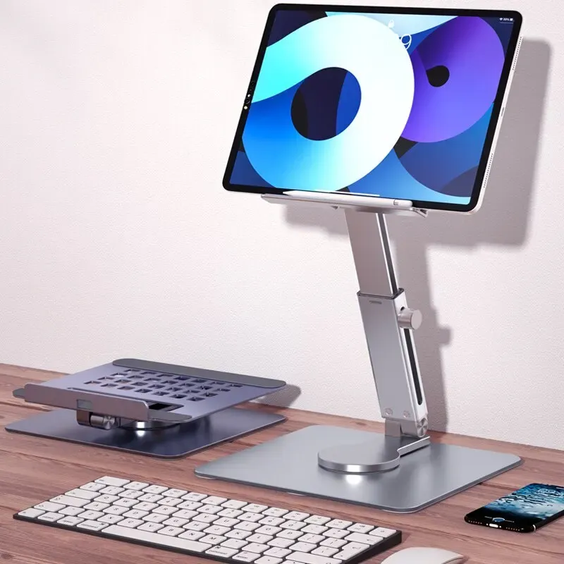 Support de tablette en aluminium pivotant à 360°, pliable et réglable, compatible iPad Pro, iPad Air, iPad mini et tablettes Xiaomi de 4 à 14 pouces 3