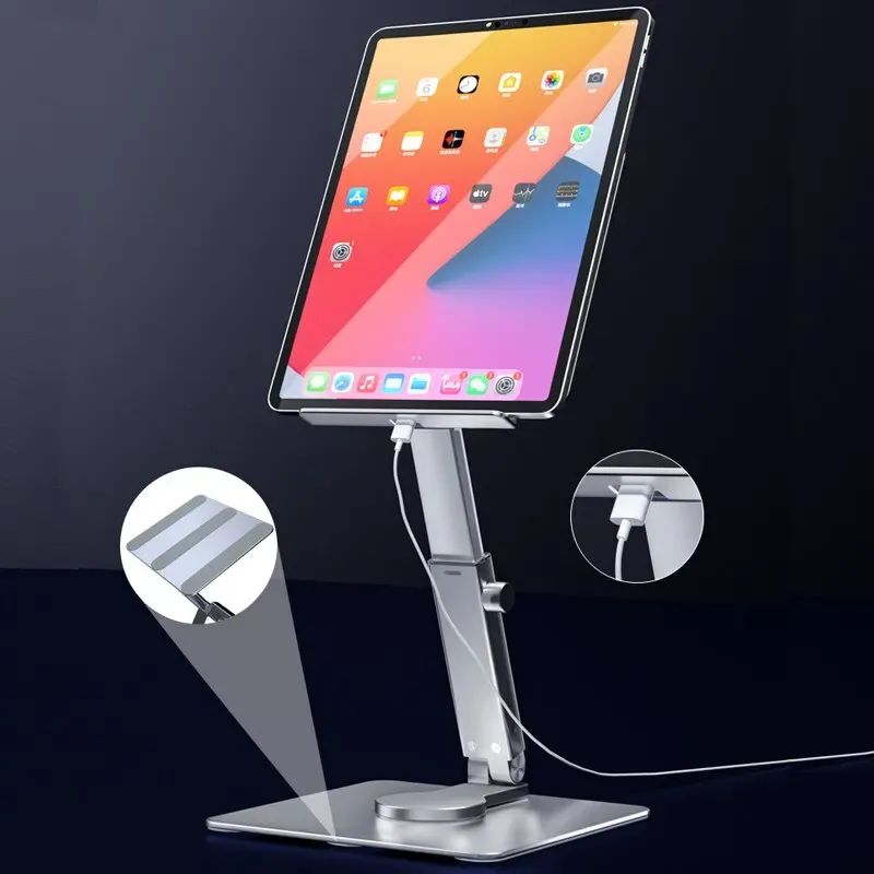Support de tablette en aluminium pivotant à 360°, pliable et réglable, compatible iPad Pro, iPad Air, iPad mini et tablettes Xiaomi de 4 à 14 pouces 6