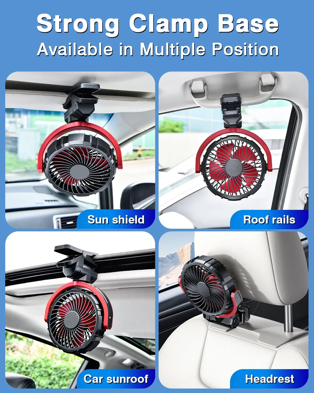 Hipacool Pince de refroidissement pour voiture, ventilateur USB rotatif à 2000° sans bavure, refroidisseur portable 900 mAh 6