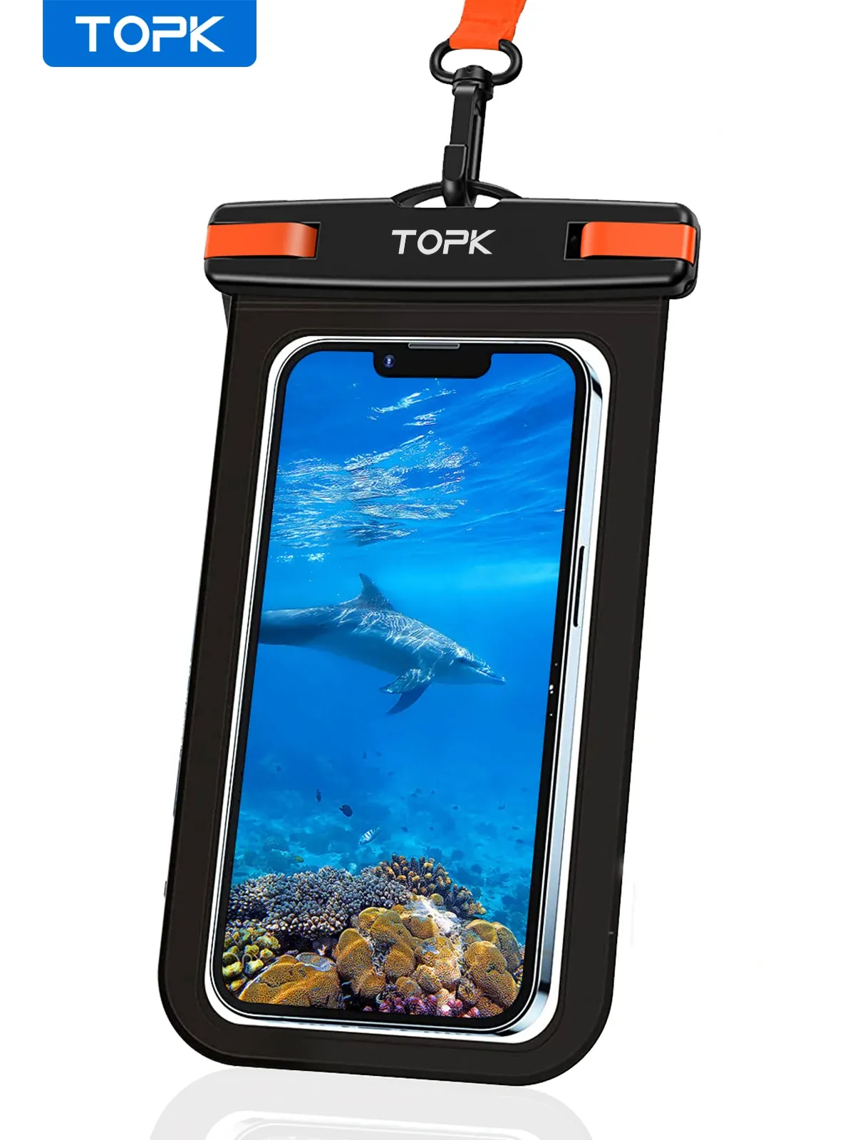 Pochette de téléphone étanche TOPK E01, étui universel IPX8 avec lanière, compatible iPhone et Samsung jusqu'à 7,0 pouces 8
