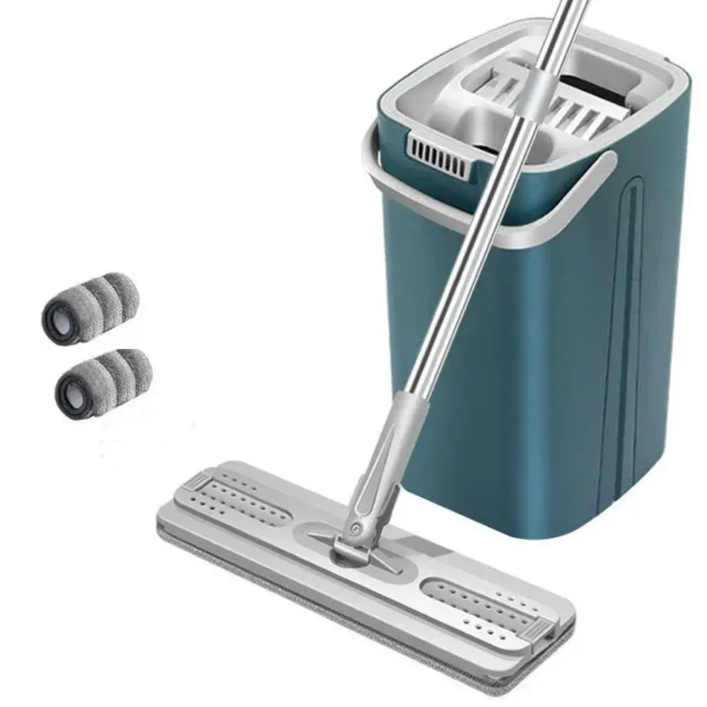 Ensemble serpillière et seau mains libres pour sols plats, avec raclette en microfibre réglable pour usage humide et sec 6