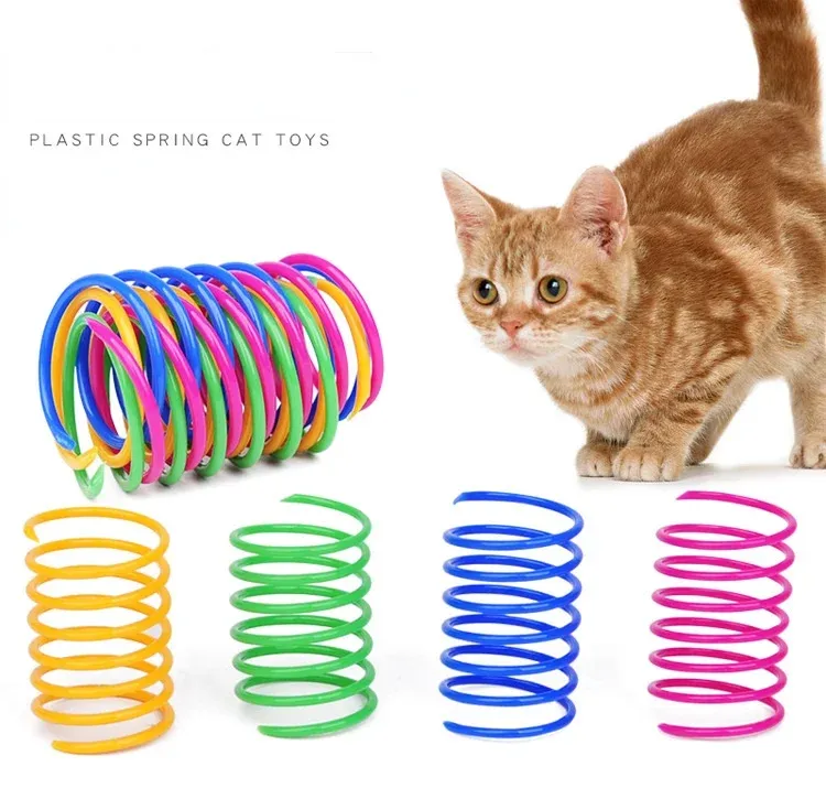 Jouet interactif à ressort en spirale pour chat, bobine colorée 5