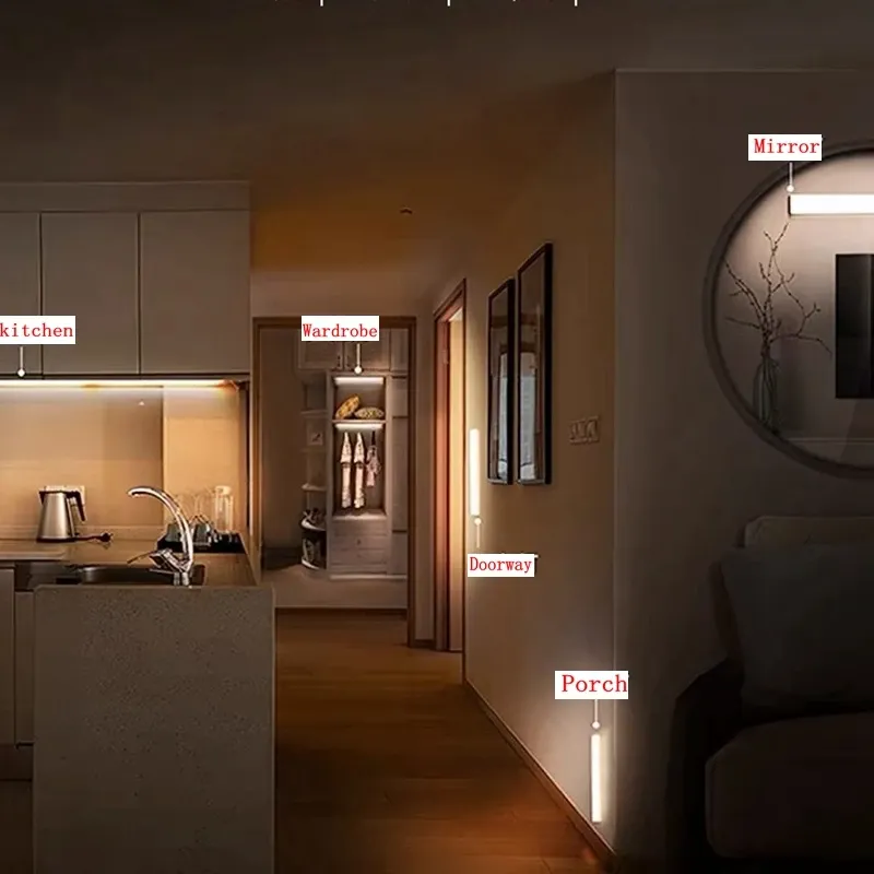 Veilleuse LED sans fil à détecteur de mouvement avec recharge USB-C pour armoire, garde-robe, escalier et cuisine 3