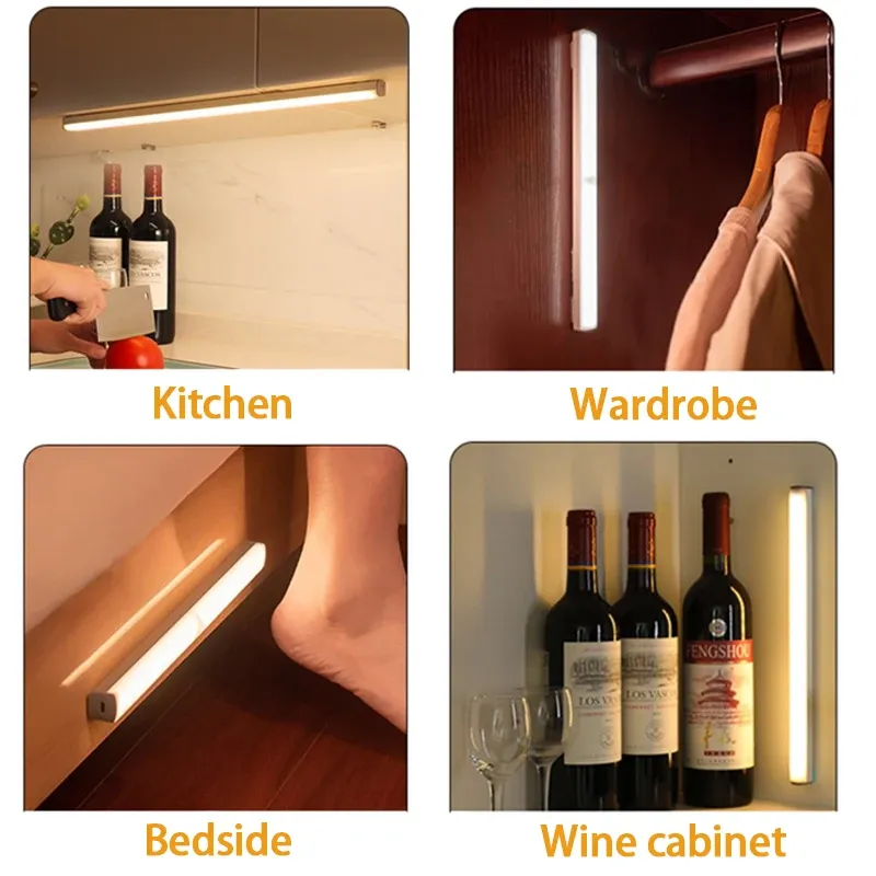 Veilleuse LED sans fil à détecteur de mouvement avec recharge USB-C pour armoire, garde-robe, escalier et cuisine 4
