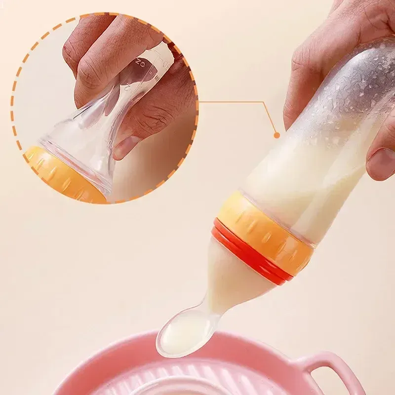 Biberon souple en silicone pour nouveau-né, à presser, pour l'apprentissage de bébé, avec cuillère doseuse pour riz et céréales, vaisselle sûre et pratique pour les enfants 5