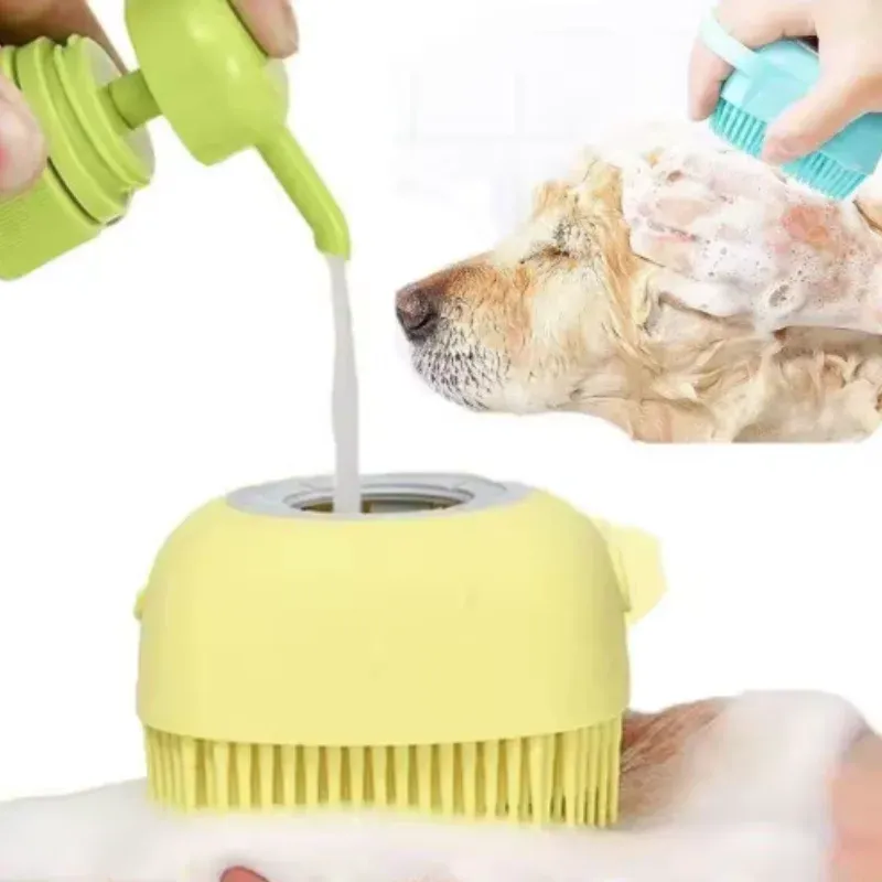 Gant de massage en silicone pour le bain des chiens, brosse de nettoyage pour animaux de compagnie, peigne pour chiens et chats, outil de toilettage avec distributeur de shampoing 3