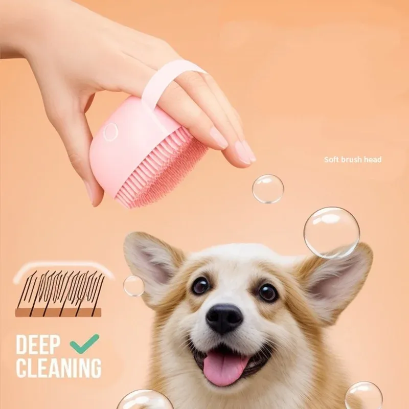 Gant de massage en silicone pour le bain des chiens, brosse de nettoyage pour animaux de compagnie, peigne pour chiens et chats, outil de toilettage avec distributeur de shampoing 4