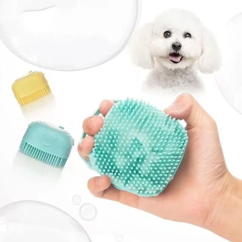 Gant de massage en silicone pour le bain des chiens, brosse de nettoyage pour animaux de compagnie, peigne pour chiens et chats, outil de toilettage avec distributeur de shampoing 5