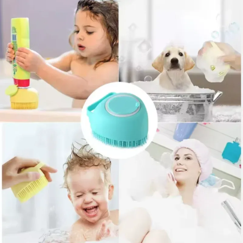 Gant de massage en silicone pour le bain des chiens, brosse de nettoyage pour animaux de compagnie, peigne pour chiens et chats, outil de toilettage avec distributeur de shampoing 6