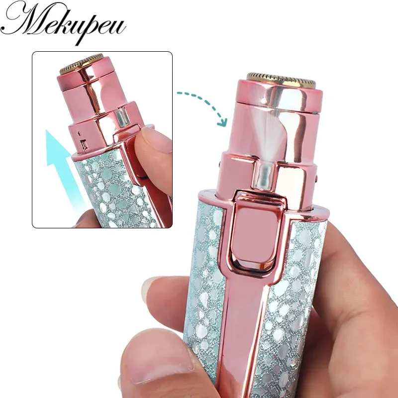 Épilateur facial rechargeable 2 en 1 avec rasoir à sourcils, éclairage LED intégré et recharge USB