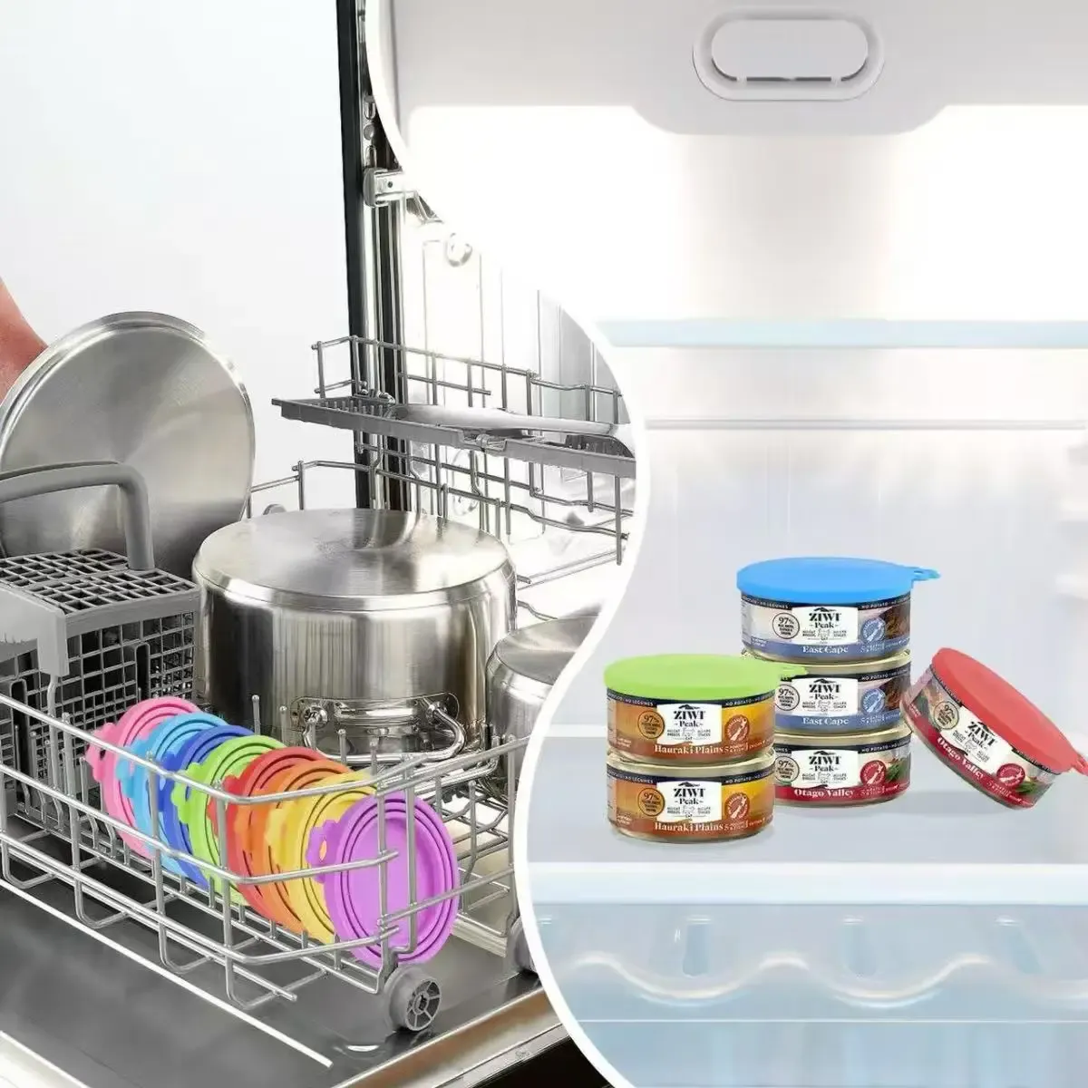 Couvercles en silicone réutilisables 3 en 1 pour boîtes de conserve pour chiens et chats, lot de 2 à 5 pièces, conservation de la fraîcheur et organisation de la cuisine, accessoires pour animaux de compagnie. 5