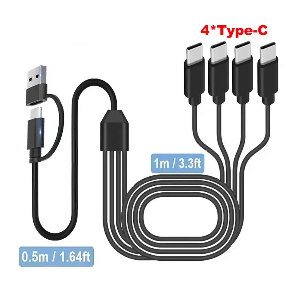 Câble de charge multiple USB-C avec répartiteur USB-A/USB-C et 4 connecteurs Type-C pour smartphones et tablettes