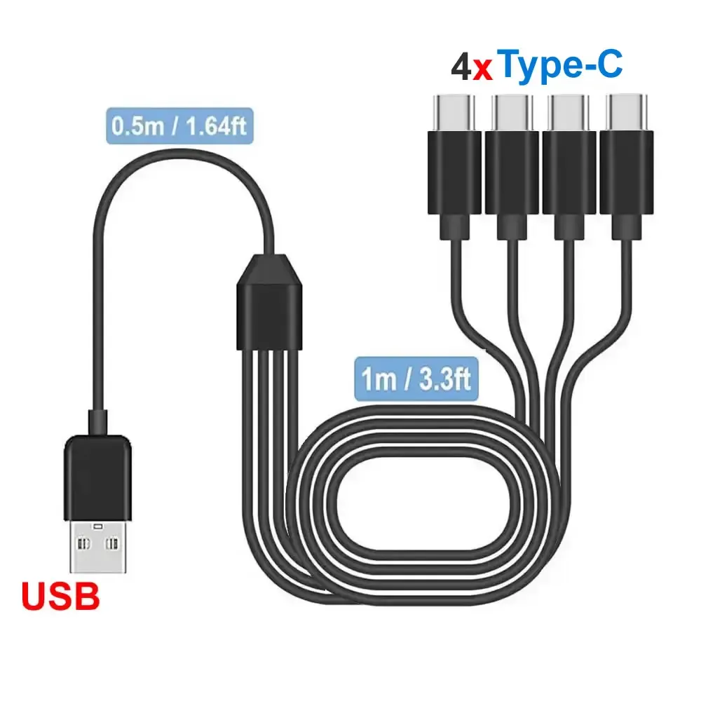 Câble de charge multiple USB-C avec répartiteur USB-A/USB-C et 4 connecteurs Type-C pour smartphones et tablettes 8