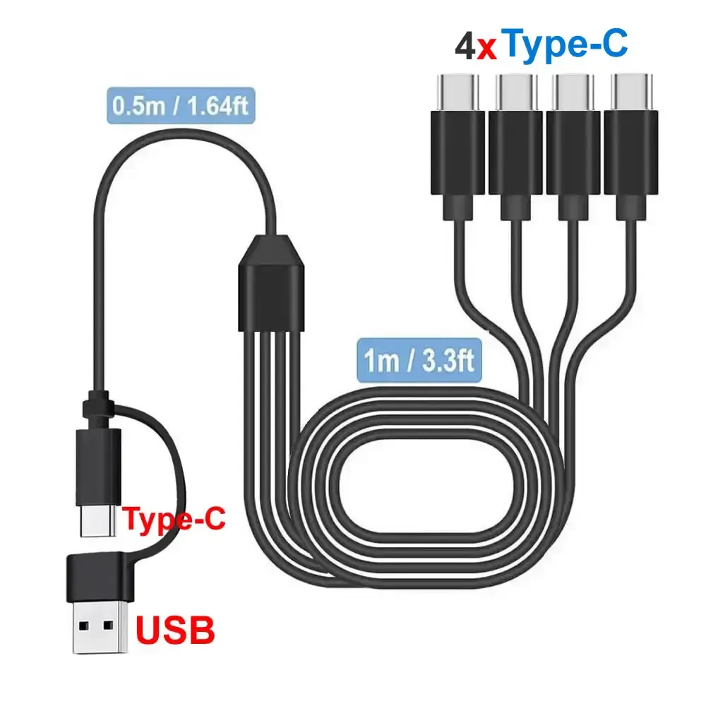 Câble de charge multiple USB-C avec répartiteur USB-A/USB-C et 4 connecteurs Type-C pour smartphones et tablettes 7