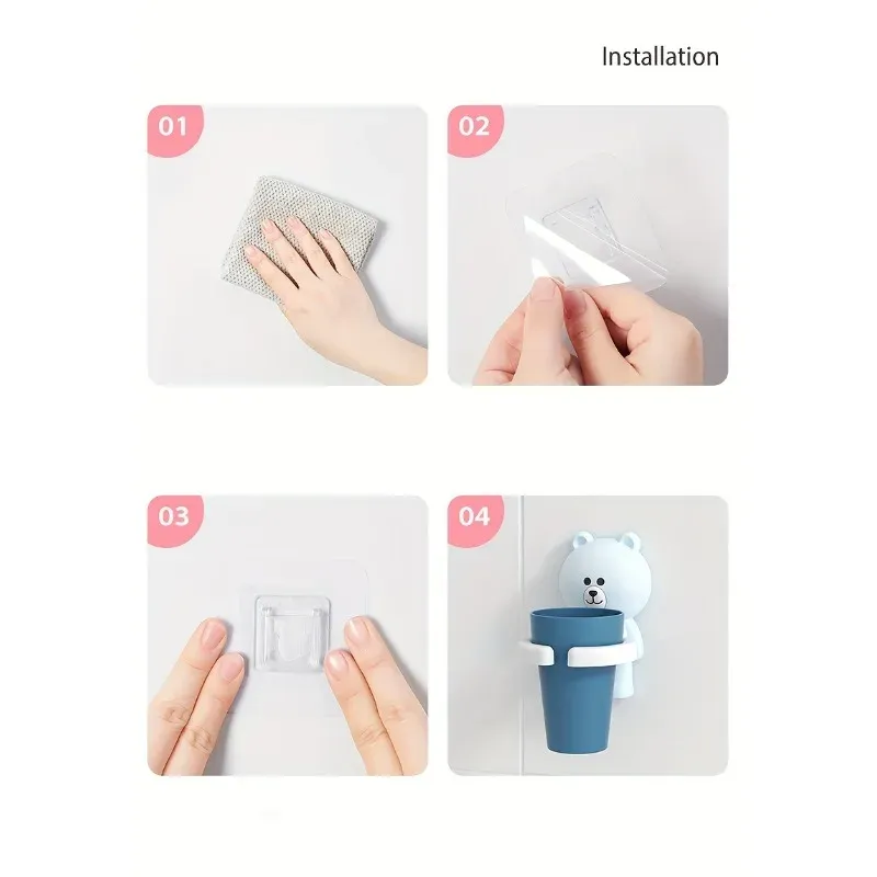 Support mural ours pour brosses à dents avec gobelet de rinçage, sans perçage 6