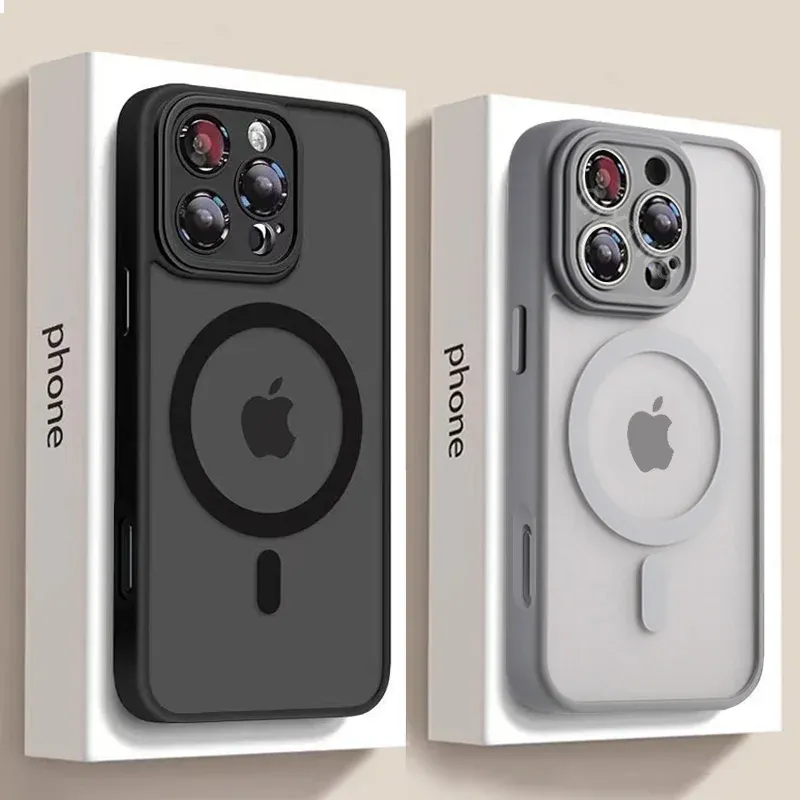 Étui magnétique mat de luxe compatible MagSafe pour iPhone 11 à 17 (Air, Pro, Pro Max, Plus), antichoc