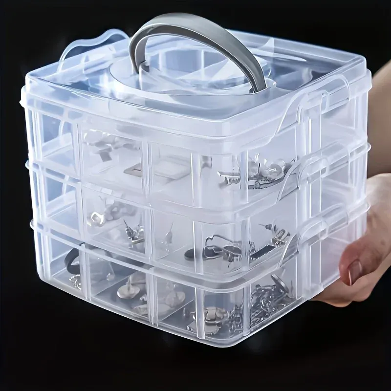 Boîte de rangement transparente à 3 niveaux et 18 compartiments, pour bijoux et jouets, idéale pour la cuisine 2