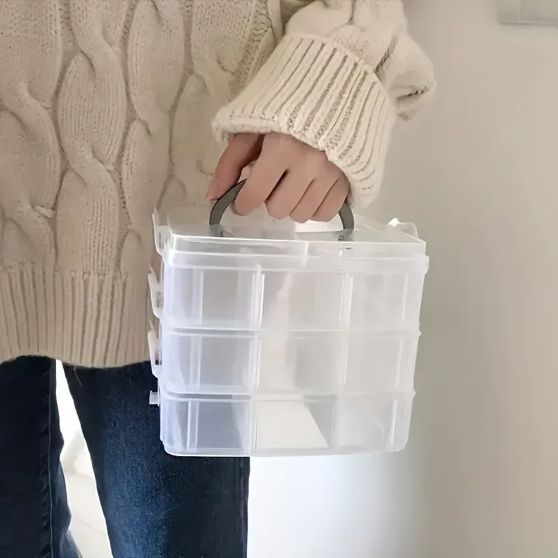 Boîte de rangement transparente à 3 niveaux et 18 compartiments, pour bijoux et jouets, idéale pour la cuisine 5